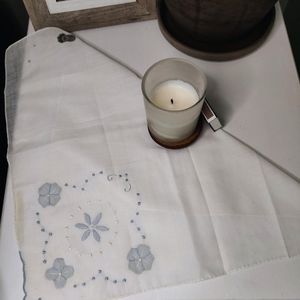 Vintage White Handkerchief with Blue Embroidery